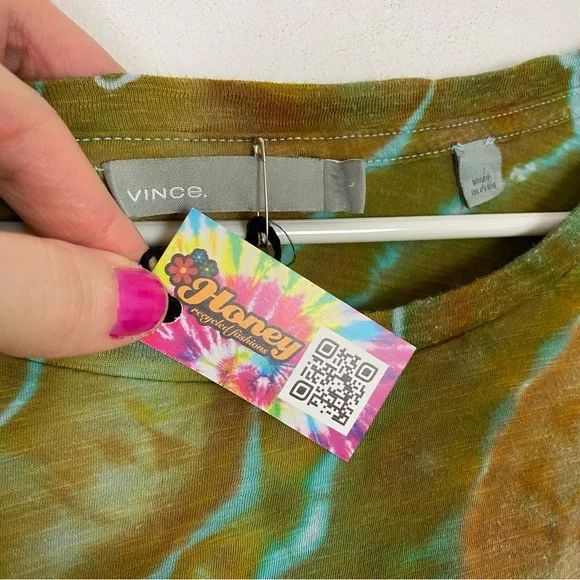 Vince Geode Tie Dye Tshirt Top Shirt Womens Size Large Pima Cotton Chartreuse - Picture 3 of 8